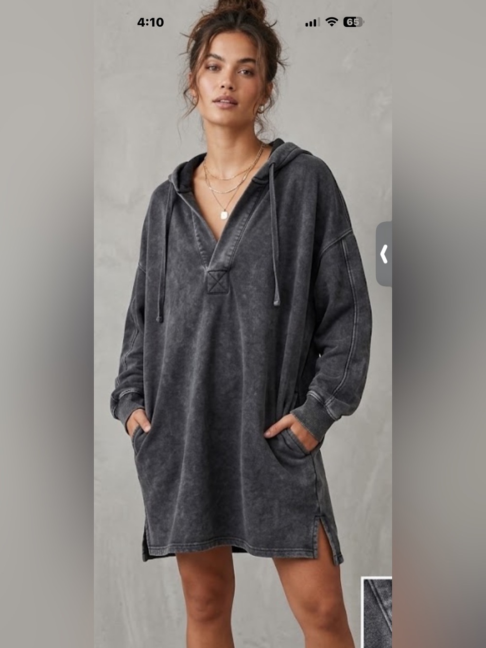 Mono B Washed Charcoal V-Neck Hooded Sweatshirt Dress. NWT